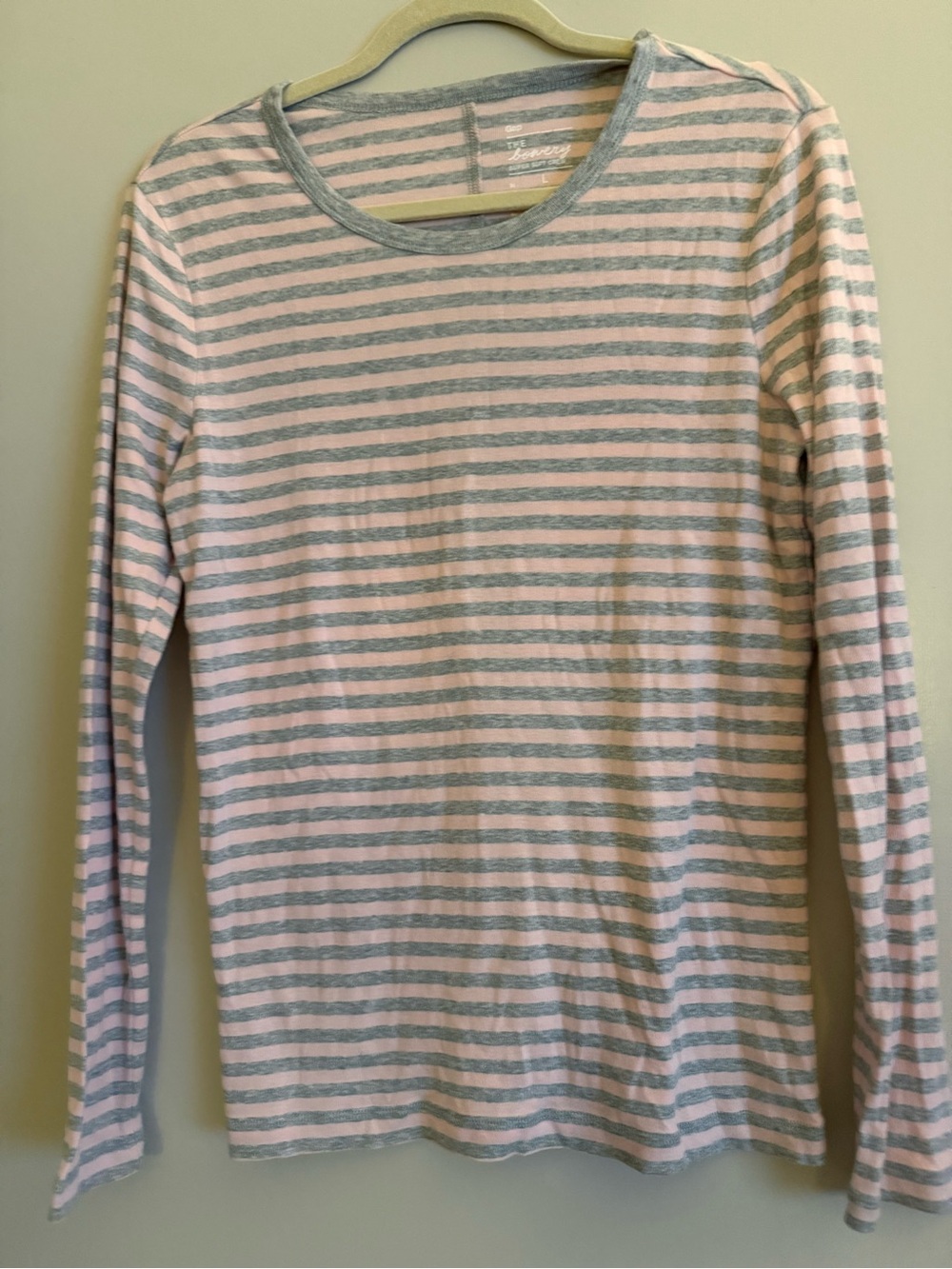 GAP Striped Crewneck Tee in Pink and Gray